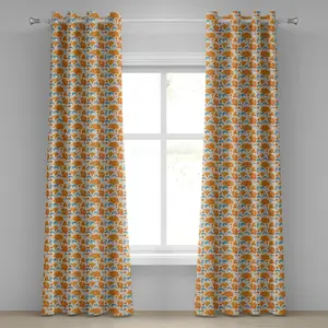 Штора на люверсах ABAKUHAUS Leaf, современные цветочные элементы с художественным дизайном, романтические цветы и лепестки, декоративные двухпанельные шторы, 280 см x 245 см, оранжевый, синий и бежевый