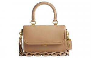 Кожаная переносная сумка кроссбоди, маленькая женская сумка через плечо brass & beige COACH