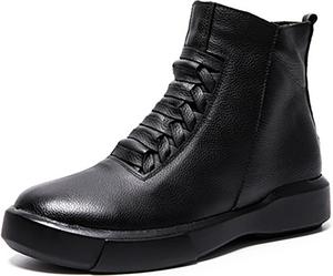 Женские кожаные ботильоны на плоской подошве с боковой молнией, удобный круглый носок, мягкая подошва, легкая танкетка, утепленные мехом теплые ботинки MVIOBUY, Black