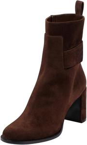 Женские ботильоны FYS с округлым носком, на массивном среднем каблуке, с боковой молнией и заклепками, модная повседневная обувь для улицы, размеры 4-16 US, Brown