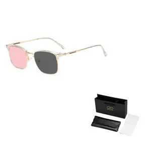 MUYKUY Унисекс солнцезащитные очки в стиле броулайн, MK372YJ-005 Gold Frame with Transparent Red Lens and Gradient Gray Lens