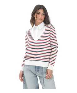 Полосатый свитер с V-образным вырезом Tommy Jeans, мультиколор