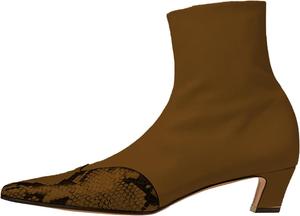 Женские ботильоны средней длины, квадратный носок, маленький каблук, боковая молния, змеиный принт и кожаная отделка, стильные нарядные ботильоны для модного образа WINDBXYB, Brown