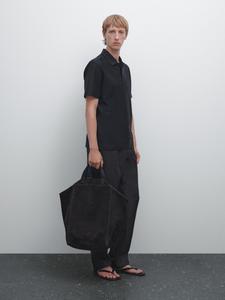 Текстурированная рубашка-поло со скрытой пуговицей Massimo Dutti, темно-синий