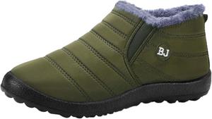 Женские и мужские зимние ботинки с утеплителем из меха, укороченные ботильоны, противоскользящие, водоотталкивающие, для улицы, кроссовки на удобной подошве, легко надевать, комфортные для ходьбы, модные повседневные ботинки Generic, зеленый