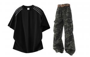 Повседневный спортивный свитер Unisex с круглой горловиной Moderate X1617, черный short-sleeved+camouflage jeans