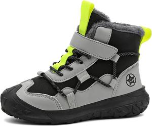 Детские зимние короткие ботинки FLIOZY, водонепроницаемые зимние ботинки до щиколотки для малышей, уличная обувь с нескользящей подошвой для походов для мальчиков и девочек, размеры 6.5-13, Black Grey
