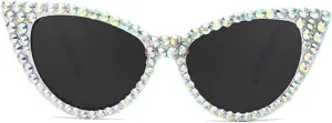 Женские солнцезащитные очки Melrose Cute Cat Eyes, модные, блестящие, с бриллиантами, многоугольные, с красными стразами, модель 8899-C, White