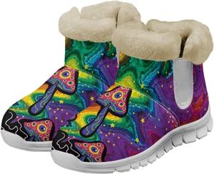 Женские теплые ботинки Howilath Fuzzy Snow, короткие зимние ботильоны для путешествий и отдыха, Psychedelic Mushroom