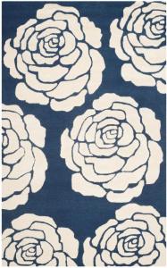 Ковер SAFAVIEH, 61 x 92 см, Cambridge Collection, Navy & Ivory, ручной работы цветочный из шерсти, идеально для помещений с высокой проходимостью: прихожая, гостиная, спальня (CAM782M)