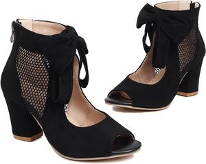 Женские сандалии SHODENSE на массивном каблуке, ботильоны с бантом, открытый носок, замшевая спинка с молнией, 3-дюймовый каблук, вечерние сандалии, сетчатый бантик, летние ботильоны, каблуки, повседневный шик, размеры 5-10 US