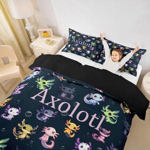 Erosebridal Детский комплект постельного белья с милым аксолотлем в морской тематике, Pink Black Green
