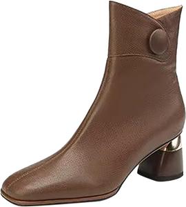 No Brand Женские ботильоны на осень и зиму, модные, однотонные, простые и удобные, с заостренным носком, квадратным каблуком и толстой задней молнией (черные, 6.5)