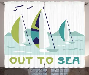 Шторы ABAKUHAUS Nautical Party Rustic, Out to Sea Sail, универсальные ленточные шторы для гостиной с петлями и крючками, 280 x 225 см, цвет морской волны, оливково-зеленый Abakuhaus