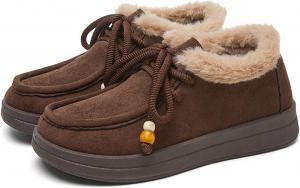 AZAGNEEM Женские замшевые лоферы на платформе с меховой подкладкой, модные с бусинами, на шнуровке, удобные с круглым носком, с противоскользящей мягкой подошвой, мокасины для зимы, повседневной носки, работы и прогулок