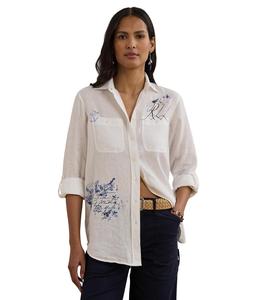 Рубашка Lauren Ralph Lauren Relaxed Fit Print Roll-Tab Sleeve Shirt, белый