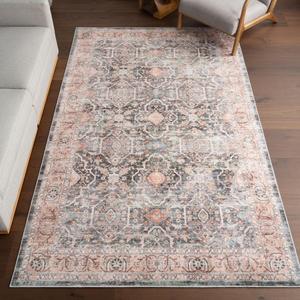 nuLOOM Caisyn Medallion ковер 244 x 305 см для гостиной, спальни, столовой и кухни, машинная стирка, Peach/Slate Blue