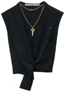 Топ без рукавов Alexander Wang с глубоким V-образным вырезом и драпировкой спереди, черный