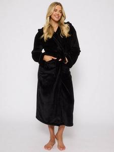 Халат из флиса с отделкой лентой Loungeable, Black