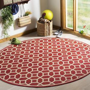 Круглый ковер 201 x 201 см SAFAVIEH Linden Collection Red/Cream LND127Q геометрический для дома и улицы, не линяет, легко чистится, для патио, заднего двора, крыльца, террасы, прихожей