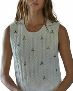 Вязаный жилет с цветочным узором, цвет слоновая кость By Together