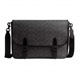 COACH Кожаный курьерский рюкзак с покрытием из холста угольный мужской