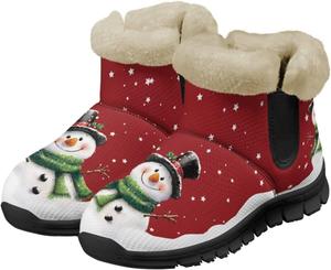 Зимние ботинки UNICEU для женщин с теплой искусственной меховой подкладкой, мягкие уютные пушистые ботильоны, рождественские снежные ботинки, Cute Snowman