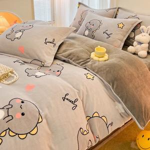 Disney Пододеяльник 200х230 см, утолщенный молочный велюр, флис, высокая плотность, Qinqin Dinosaur