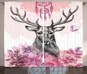 Штора ABAKUHAUS в деревенском стиле, с нарисованными вручную цветочными листьями, универсальная тесьма для гостиной с петлями и крючками, 280 x 245 см, черная Abakuhaus