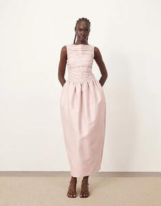 Платье макси из структурированного атласа с присборенной талией ARRANGE розового цвета