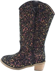 Детские ковбойские блестящие сапоги с запрокидным носком, противоскользящие, с острым носком, средней голени, вестерн с низким каблуком для маленьких и больших детей Generic, Dark Gray