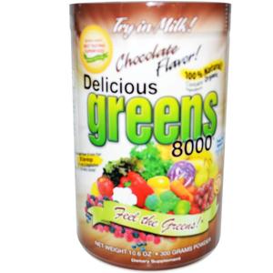 Greens World Вкусная зелень 8000 шоколадный вкус 10,6 унций (300 г) в виде порошка