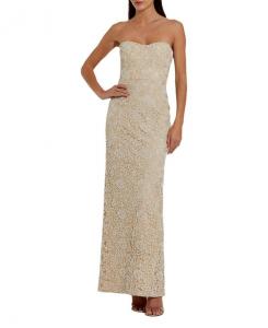 Женское облегающее платье-колонна без бретелек с кружевом и бусинами Mac Duggal, коричневый/бежевый