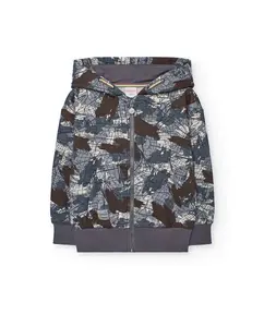 Детская плюшевая куртка с капюшоном и застежкой-молнией Boboli, темно-серый