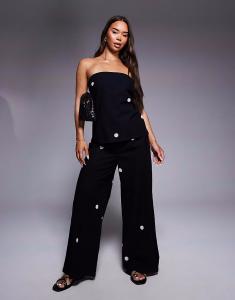 Брюки с принтом в горошек черного цвета River Island