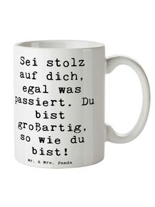 Кружка с надписью: Справляясь с разочарованиями, гордостью... в белом. Mr. & Mrs. Panda