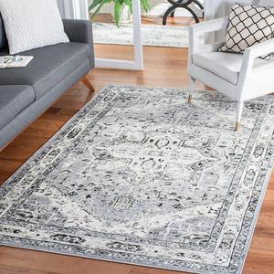 Ковер SAFAVIEH, 122 x 183 см, Brentwood Collection, Grey & Black, медальонный дистресс-дизайн, без линьки и простой в уходе, идеален для помещений с высокой проходимостью: прихожая, гостиная, спальня (BNT852G)