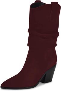 Женские ботинки Maiyang в ковбойском стиле с заостренным носком, средней длины до икры, на массивном среднем каблуке, классические для вечеринок и ежедневной носки, размеры 4-16 US, Dark Red