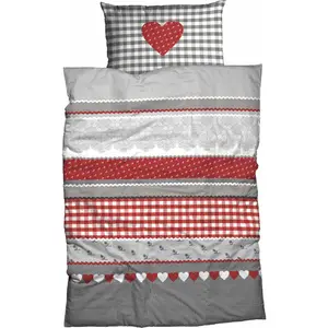 Постельное белье CASATEX «Heart Check», милый дизайн в клетку «сердечко», серый/красный