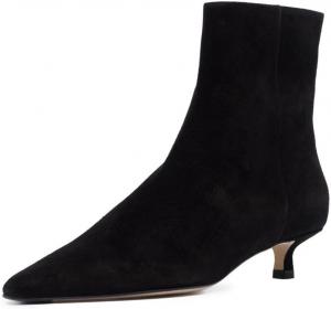 Женские закрытые ботильоны FOWT с заостренным носком, боковой молнией, низким каблуком, однотонные, осенние, повседневные, для работы, вечеринок, для платья, размеры US 4-16, Black