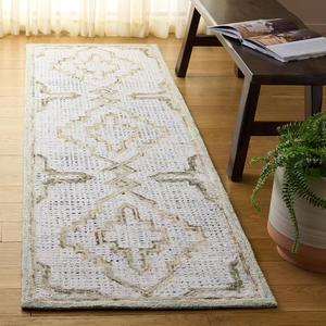 Ковер SAFAVIEH, 69 x 244 см, коллекции Ebony - ковер-дорожка, Green & Ivory, ручной работы из шерсти, идеально для гостиной, коридора, холла, прихожей, спальни (EBN822Y)