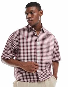 Укороченная рубашка свободного кроя ASOS DESIGN в бордовую клетку