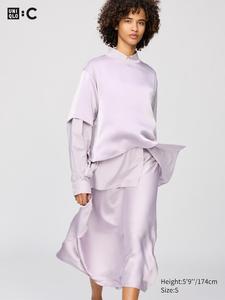 Длинная сатиновая юбка Uniqlo, 70 light purple