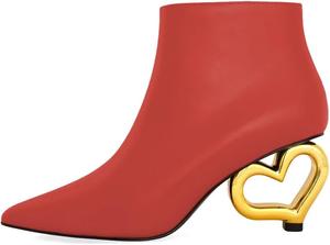 Женские ботильоны XYD с милым сердечком на каблуке, закрытым заостренным носком, боковой молнией, модные короткие ботинки, подходящие для вечеринок и повседневной носки, Red