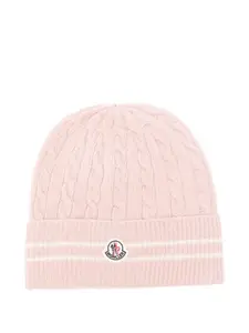 Шапочка из шерсти, вязанная косами Moncler Enfant, розовый