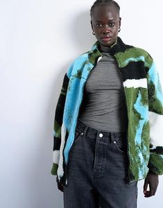 Флисовая куртка Topshop с абстрактным принтом в стиле борд, цвет мульти