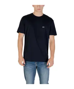 Синяя хлопковая футболка, круглый вырез, короткие рукава. Armani Exchange, синий