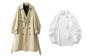 Тренчкот унисекс LIVINGTOWN, черный тренчкот (утепленный и утолщенный) + белая рубашка