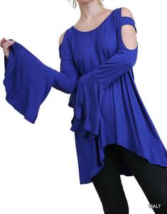 Топ с колокольчиками и вырезами на плечах в цвете кобальт Umgee, Cobalt