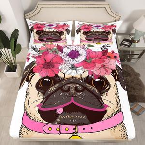 Erosebridal Детский комплект постельного белья с забавным принтом мопсов и цветочным узором из мягкого микрофибры, Multi 23